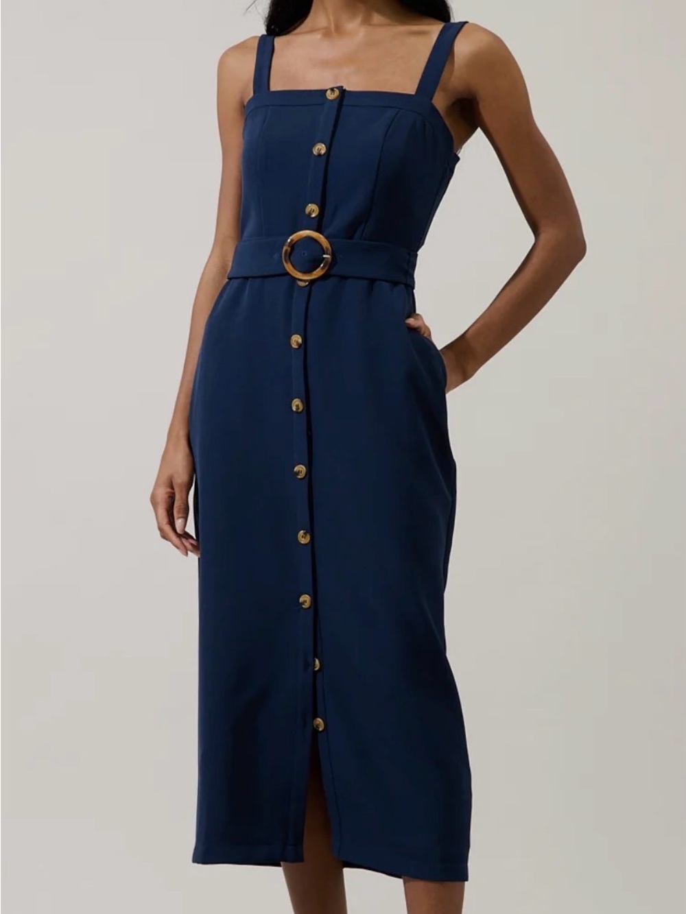 Sugarlips Camady Sleeveless Button Midi Dress Navy